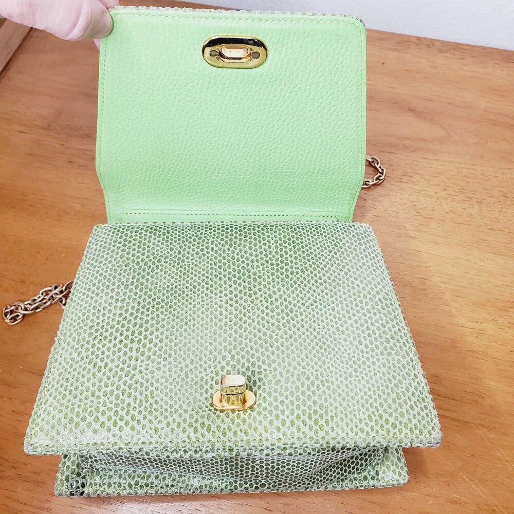 VTG OHHHH ASHLEY Mini Green Leather Purse Womens Crossbody Bag Cute Chic Chain - Picture 2 of 10